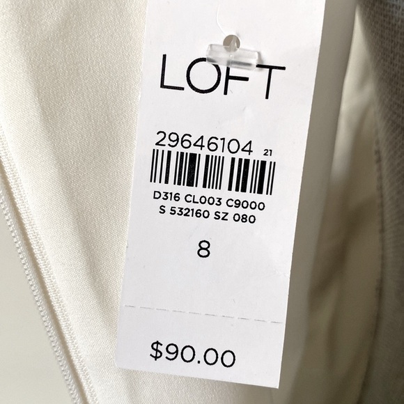 Loft Sleeveless Textured Tweed V Neck Cotton Shift Career Dress White Size 8 - Picture 13 of 16